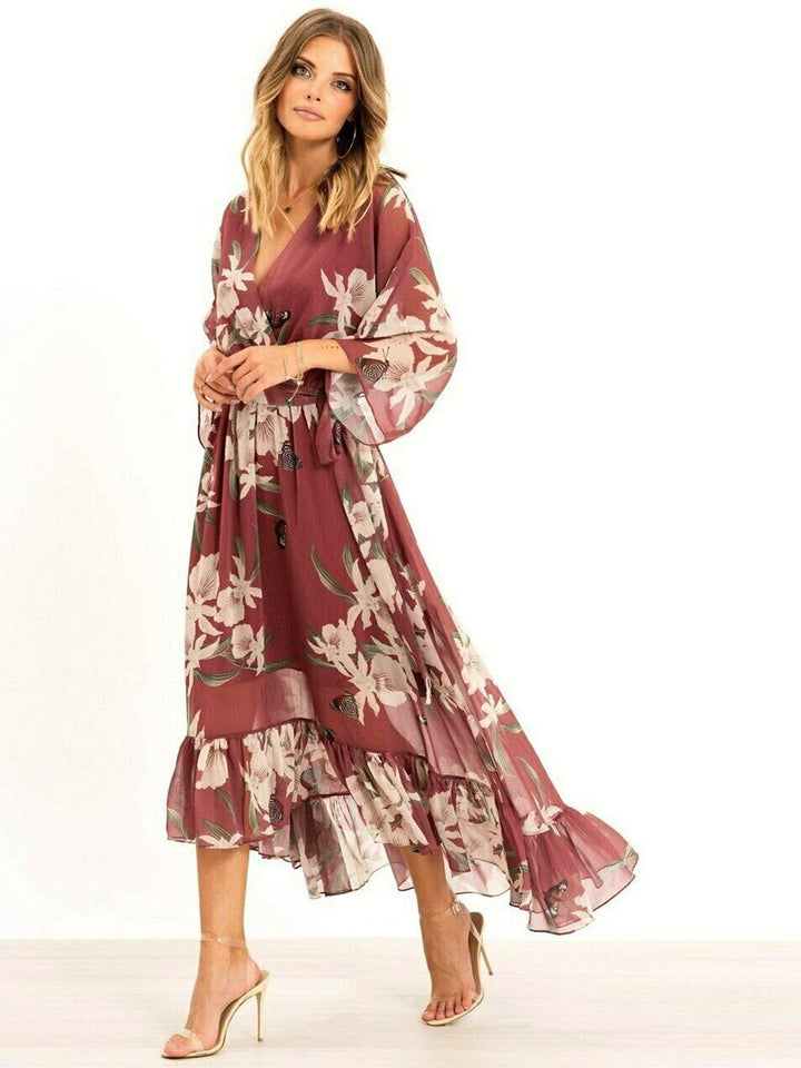 YASMINE™ - Chic Midi Kimono Dress