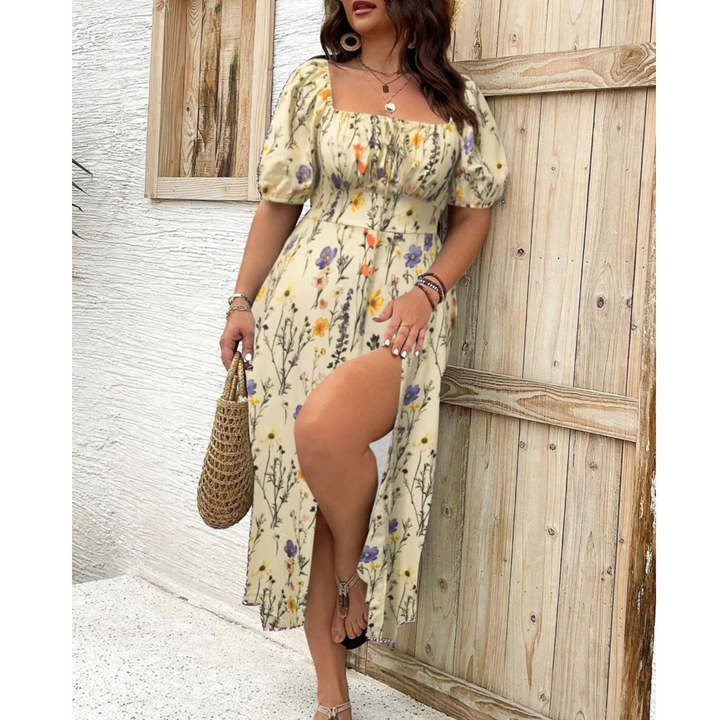 VEYA™ – Elegant Plus Size Maxi Dress with Puff Sleeves