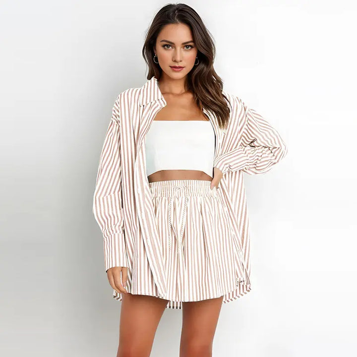 TIFY™ – Striped Collared Shirt & Wide-Leg Shorts Set