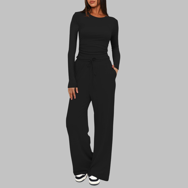 JANNY™ - Casual Long Sleeve Top & Wide Leg Pants Set