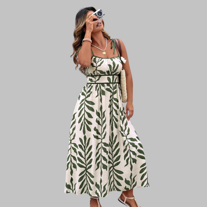 RAHIRA™ - Sleeveless Leaf Print Maxi Dress