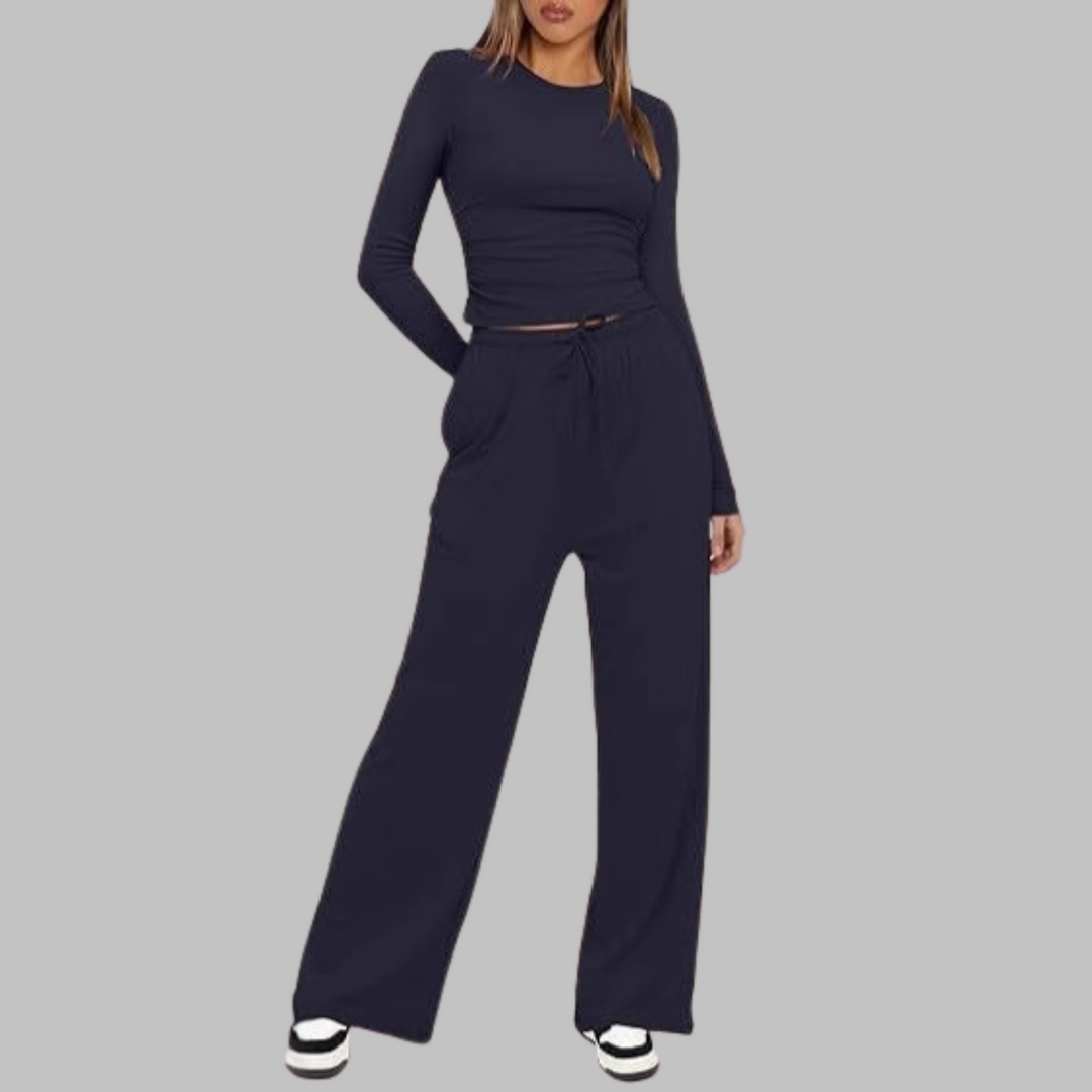 BELLE™ - Casual Long Sleeve Top & Wide Leg Pants Set
