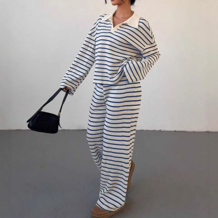 INCI™ - Striped V-Neck Long Sleeve & Pants Set