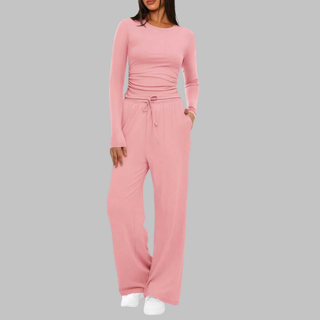 BELLE™ - Casual Long Sleeve Top & Wide Leg Pants Set