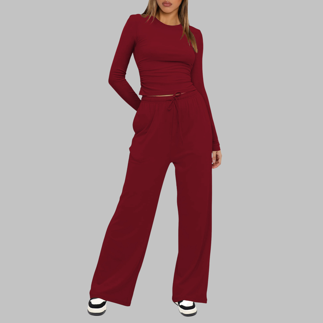 JANNY™ - Casual Long Sleeve Top & Wide Leg Pants Set