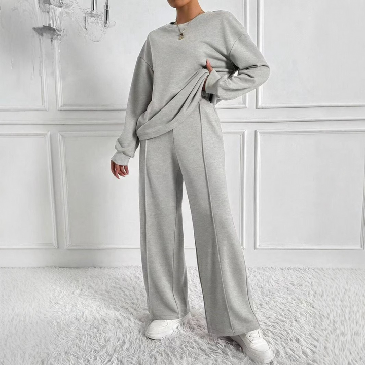 AMBRA™ - Cozy Long Sleeve Sweatshirt & High Waist Pants Set