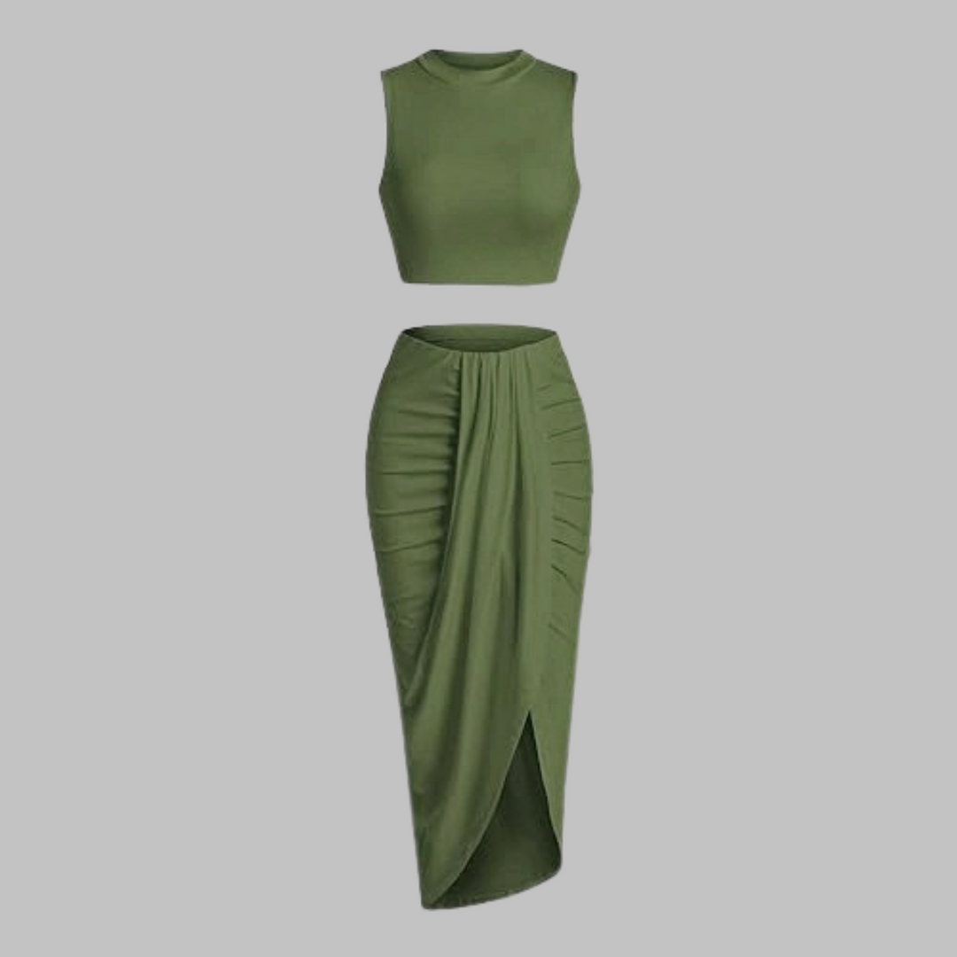 MANUELA™ - Elegant Pleated Long Skirt Set with Slit