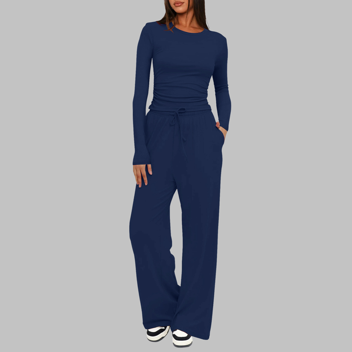JANNY™ - Casual Long Sleeve Top & Wide Leg Pants Set