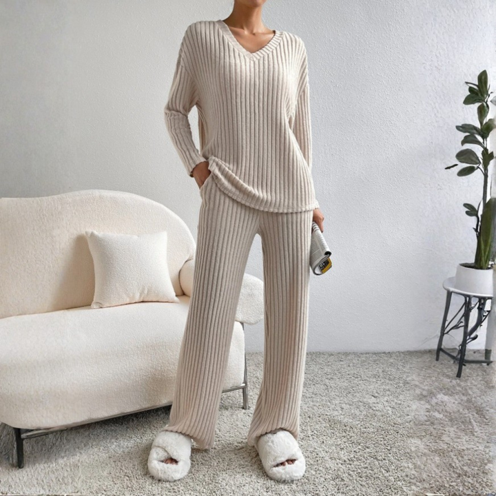 ENLINS™ - V-Neck Long Sleeve Top & Pants Set