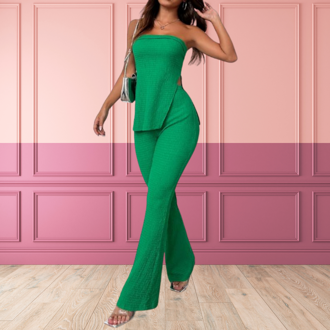 PEACHY™ - Elegant Split Hem Tube Top & Pants Set