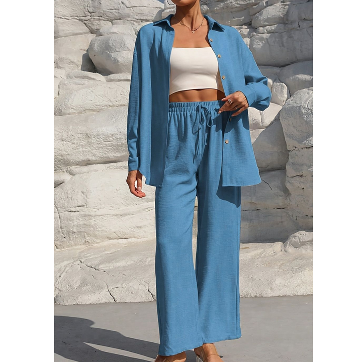 VANORA™ – Cozy Long Sleeve Blouse & Trouser Set