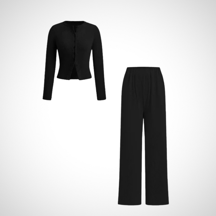 COLY™ - Cozy Button Front Long Sleeve Top & Pants Set