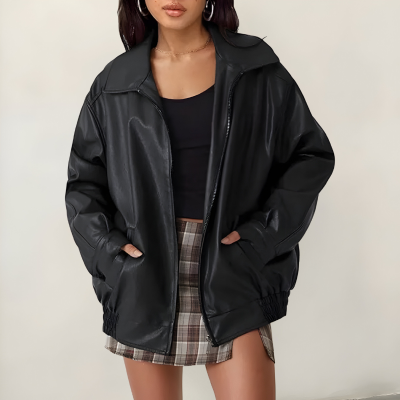 Mira™ | Chic Oversized Leather Jacket