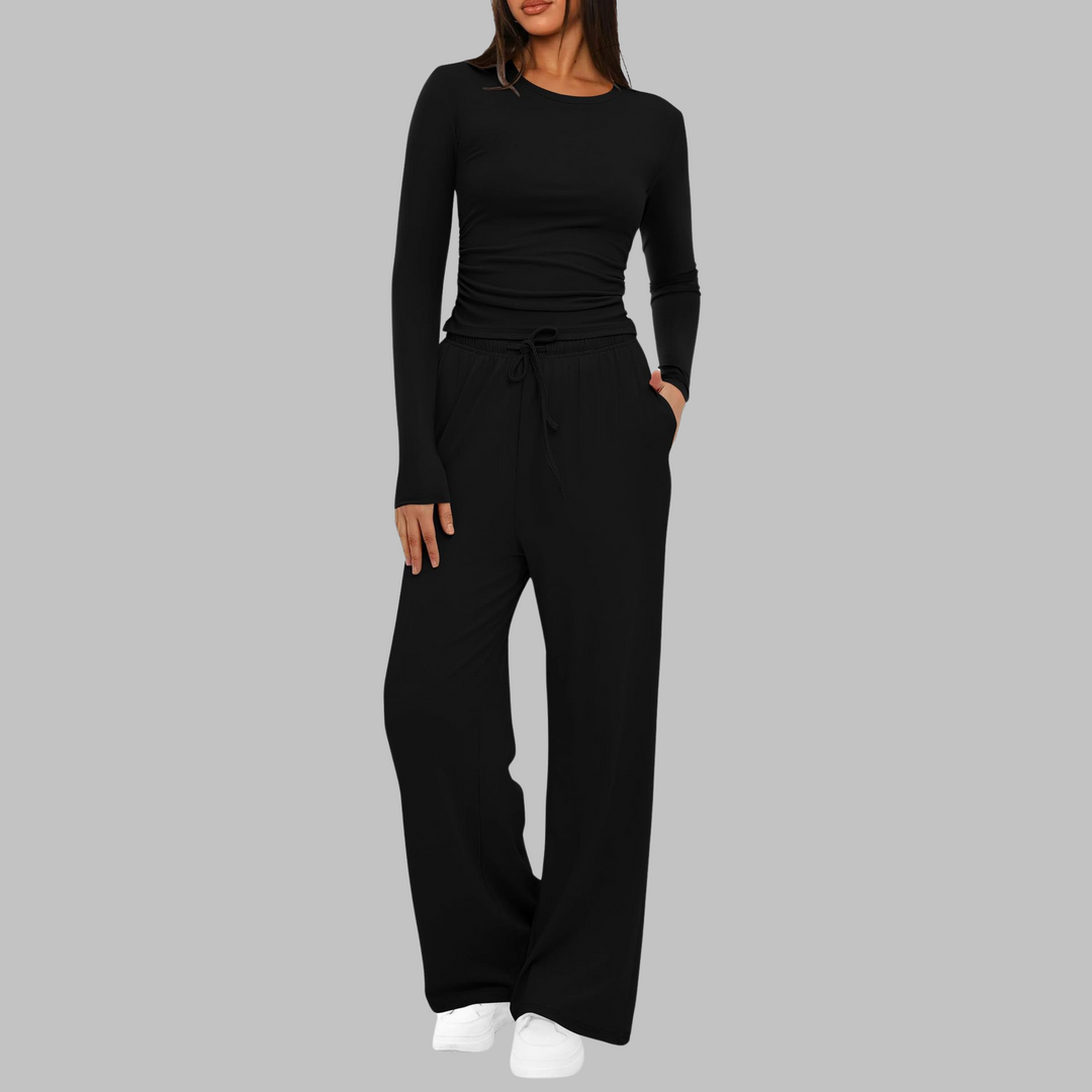 BELLE™ - Casual Long Sleeve Top & Wide Leg Pants Set
