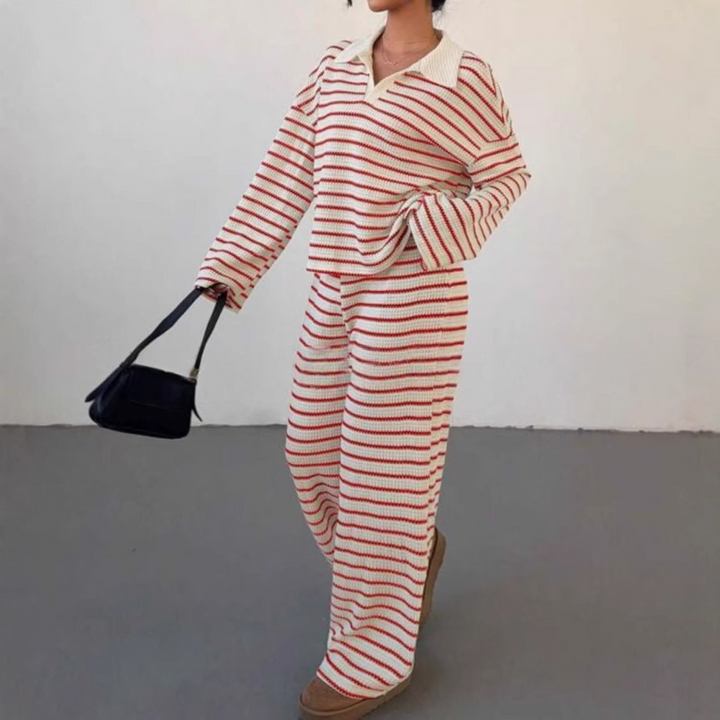 SALI™ - Striped V-Neck Long Sleeve & Pants Set