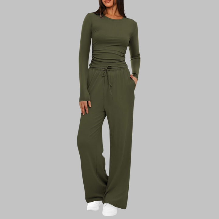 BELLE™ - Casual Long Sleeve Top & Wide Leg Pants Set