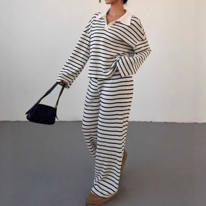 SALI™ - Striped V-Neck Long Sleeve & Pants Set