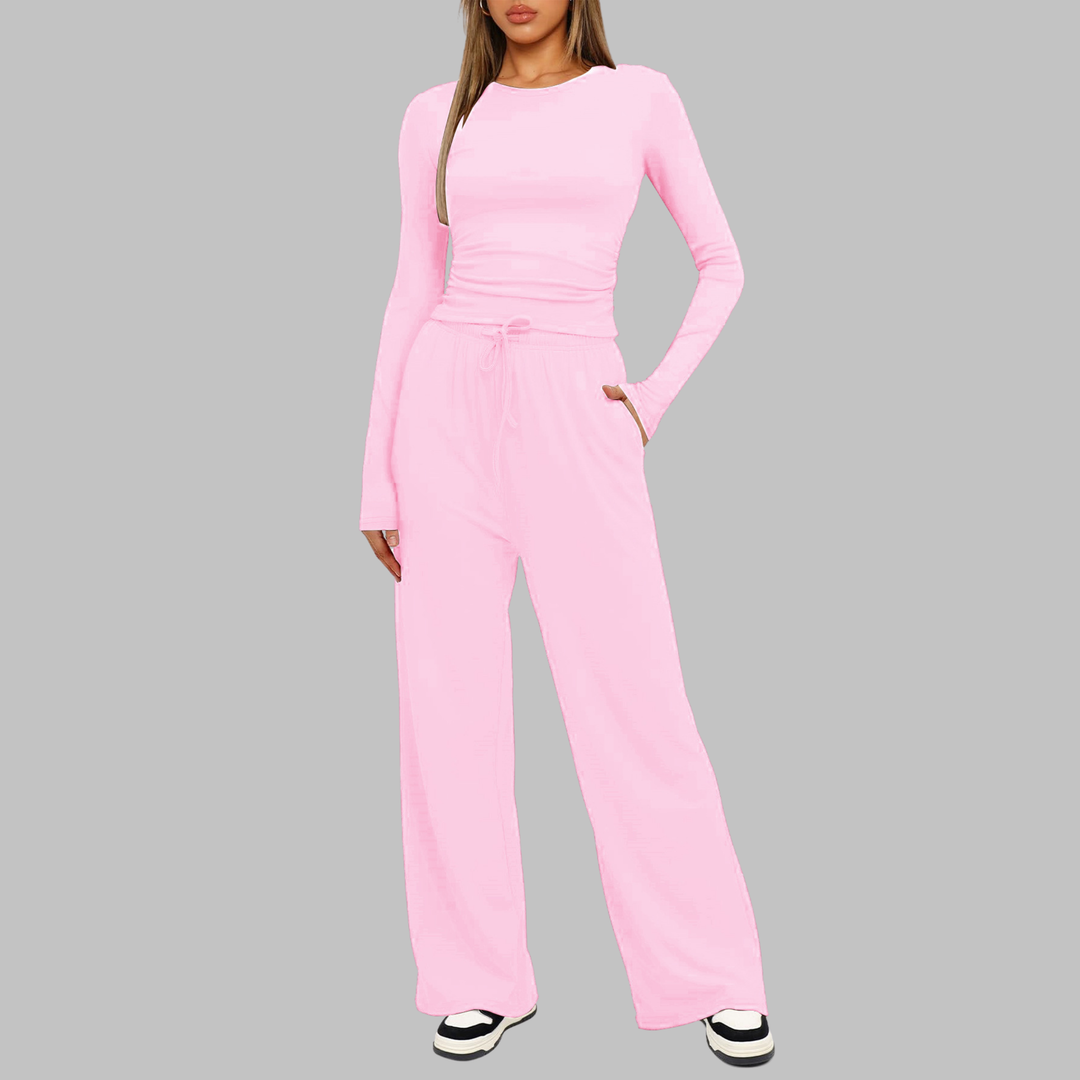 JANNY™ - Casual Long Sleeve Top & Wide Leg Pants Set