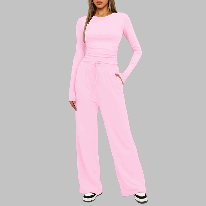 JANNY™ - Casual Long Sleeve Top & Wide Leg Pants Set