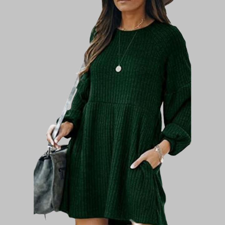MONGO™ - Cozy Ribbed Mini Dress with Bishop Sleeves