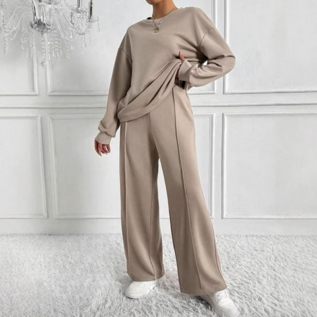 AMBRA™ - Cozy Long Sleeve Sweatshirt & High Waist Pants Set