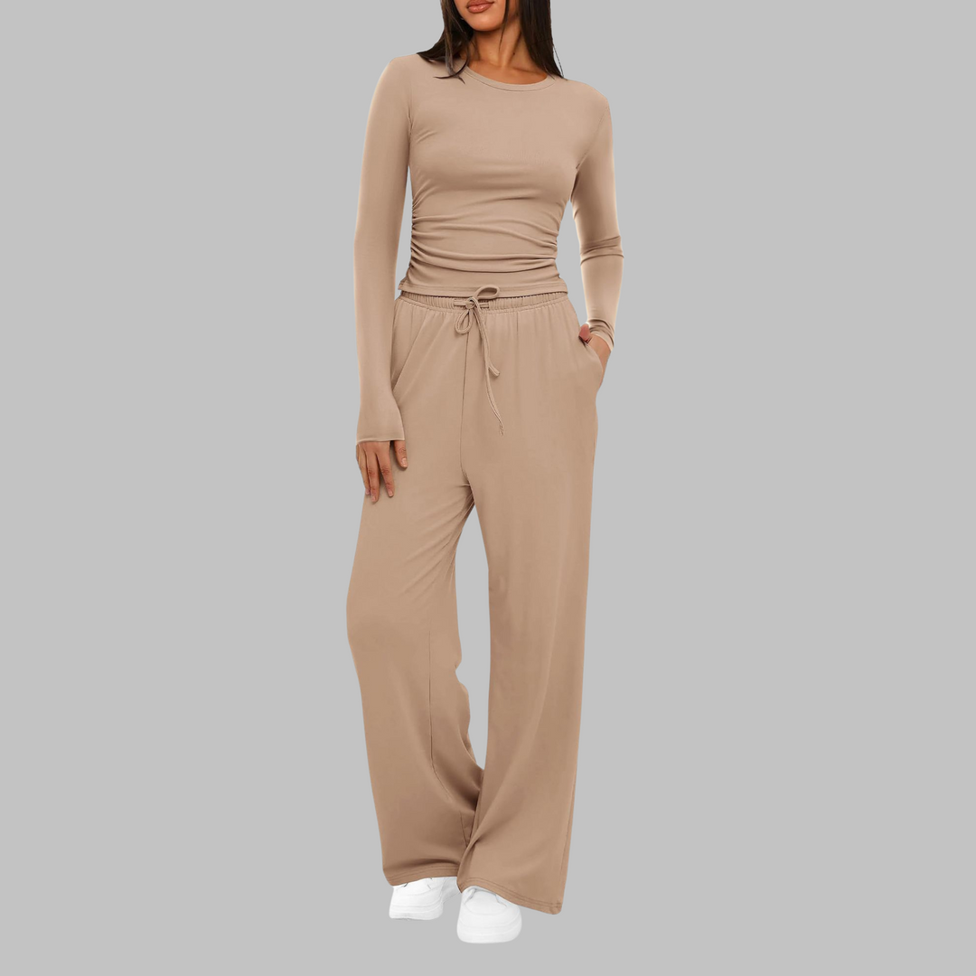 BELLE™ - Casual Long Sleeve Top & Wide Leg Pants Set