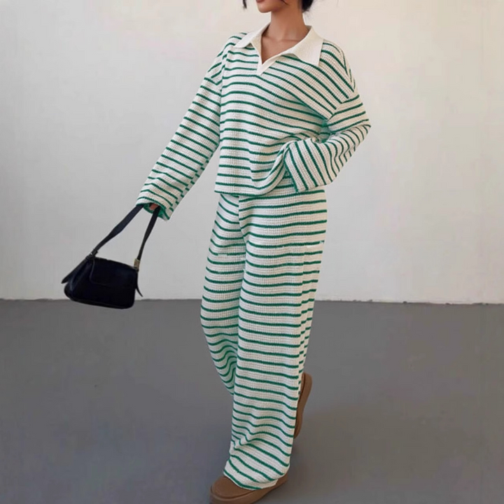 SALI™ - Striped V-Neck Long Sleeve & Pants Set