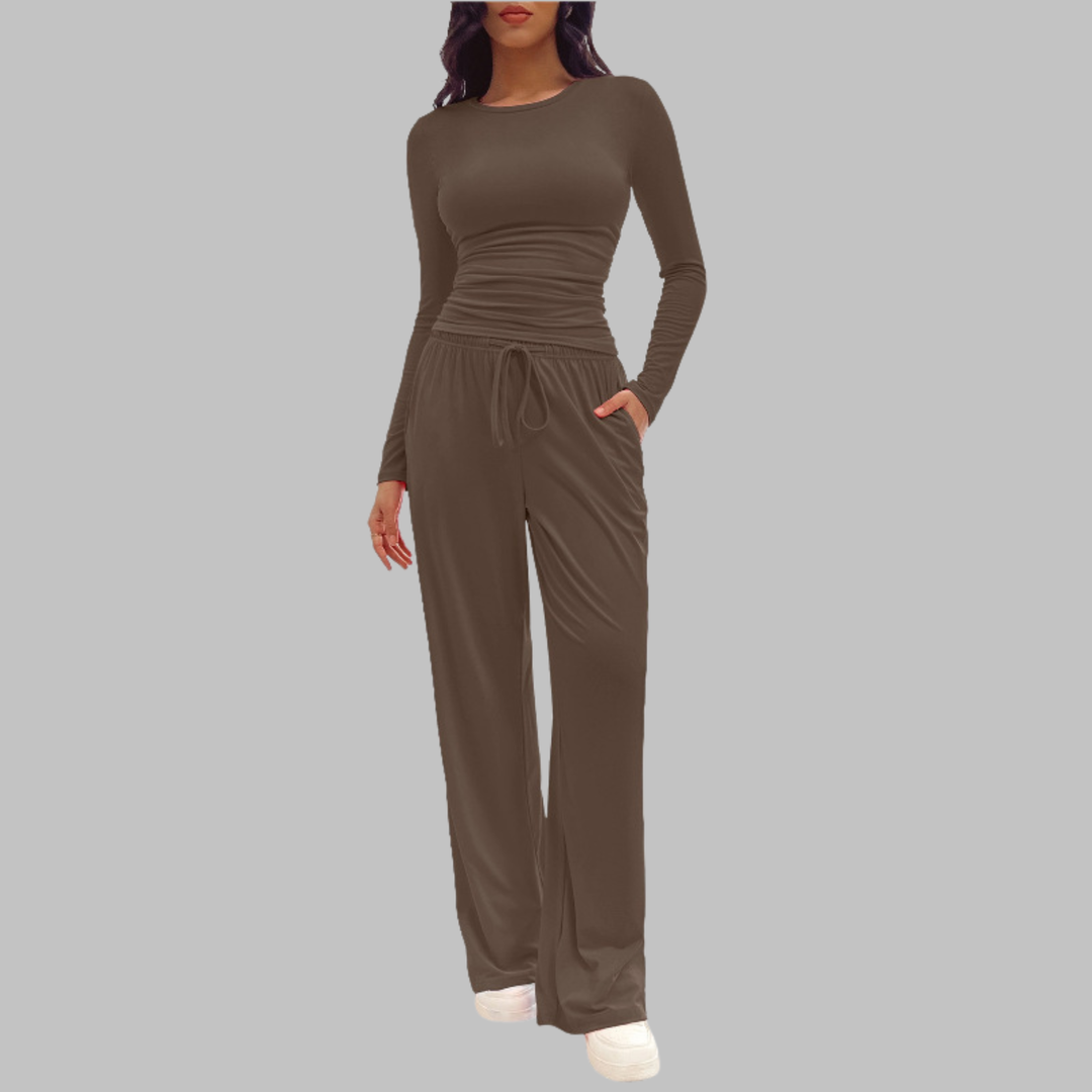 JANNY™ - Casual Long Sleeve Top & Wide Leg Pants Set