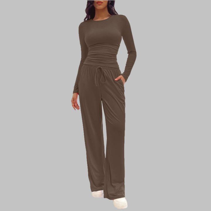 JANNY™ - Casual Long Sleeve Top & Wide Leg Pants Set