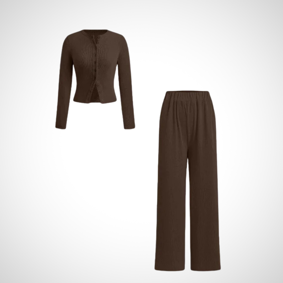 COLY™ - Cozy Button Front Long Sleeve Top & Pants Set