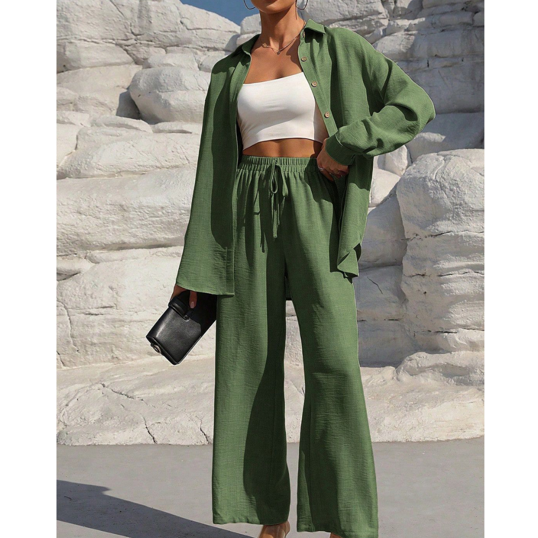 VANORA™ – Cozy Long Sleeve Blouse & Trouser Set