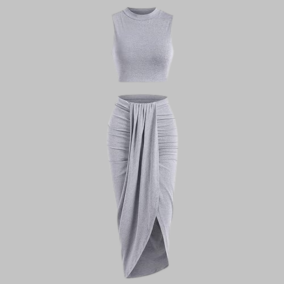 MANUELA™ - Elegant Pleated Long Skirt Set with Slit
