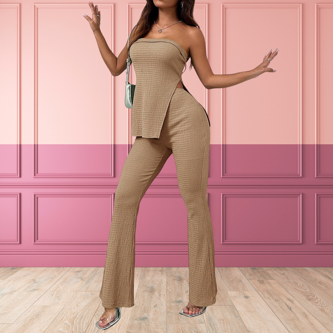 PEACHY™ - Elegant Split Hem Tube Top & Pants Set