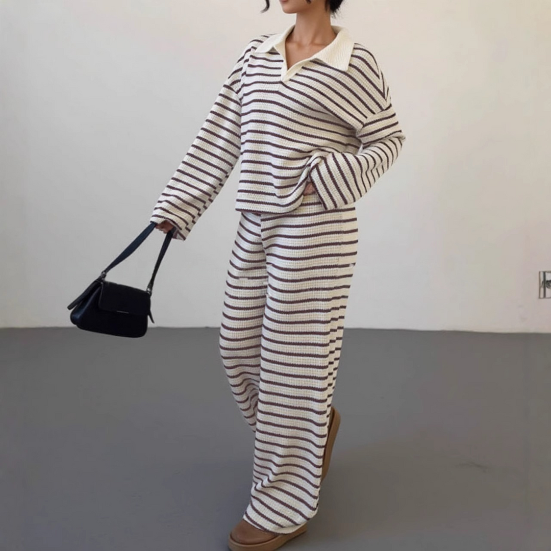 SALI™ - Striped V-Neck Long Sleeve & Pants Set