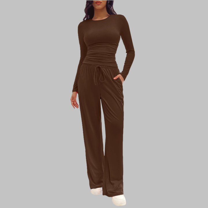 JANNY™ - Casual Long Sleeve Top & Wide Leg Pants Set