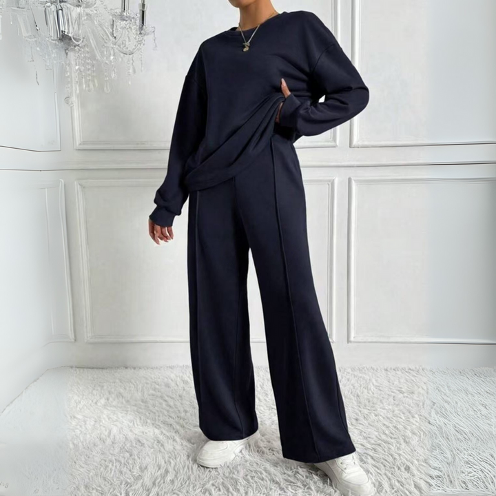 AMBRA™ - Cozy Long Sleeve Sweatshirt & High Waist Pants Set