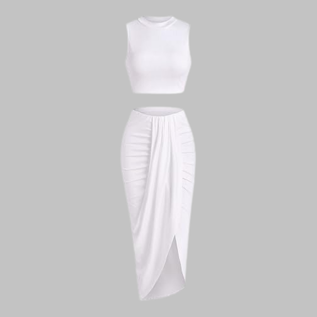 MANUELA™ - Elegant Pleated Long Skirt Set with Slit