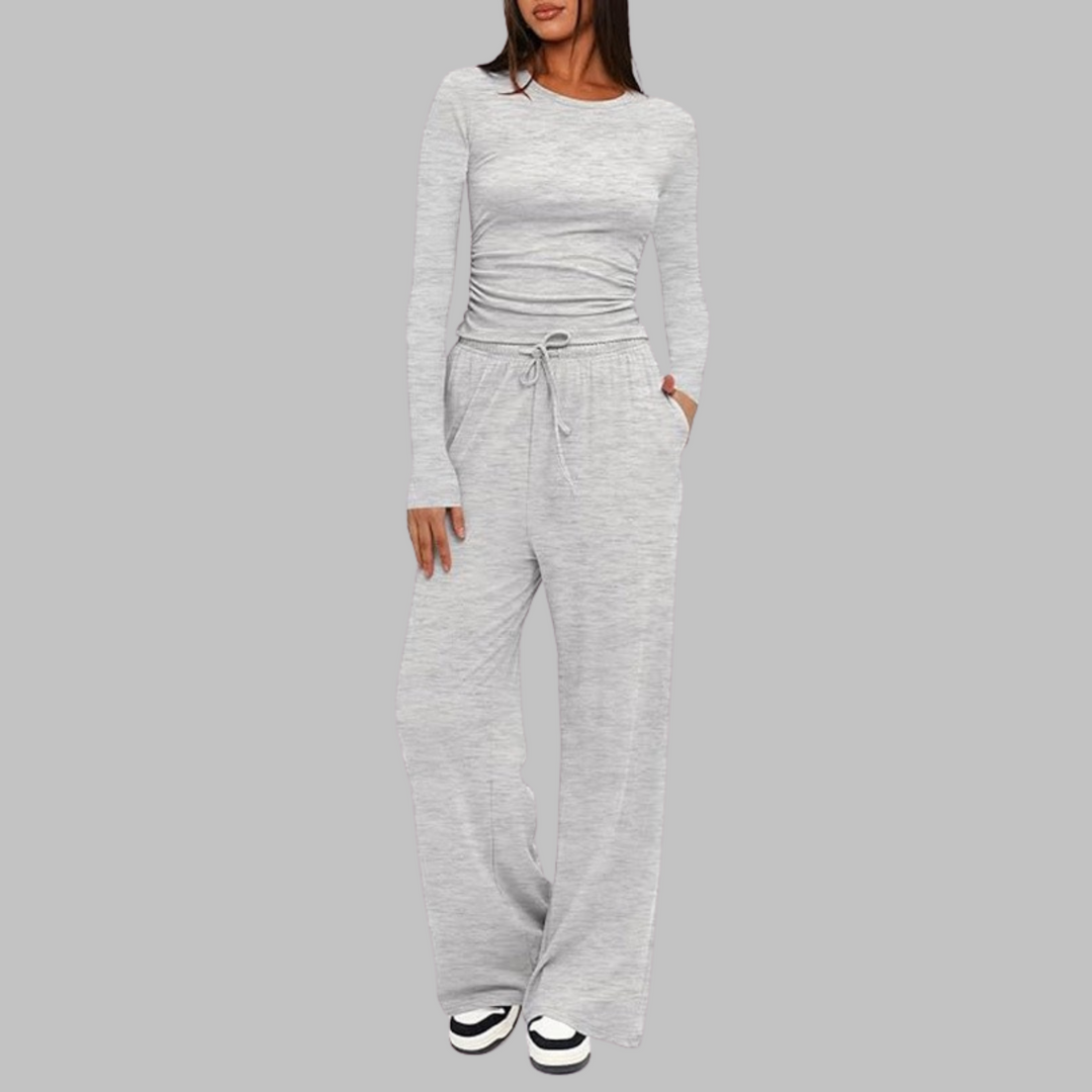BELLE™ - Casual Long Sleeve Top & Wide Leg Pants Set