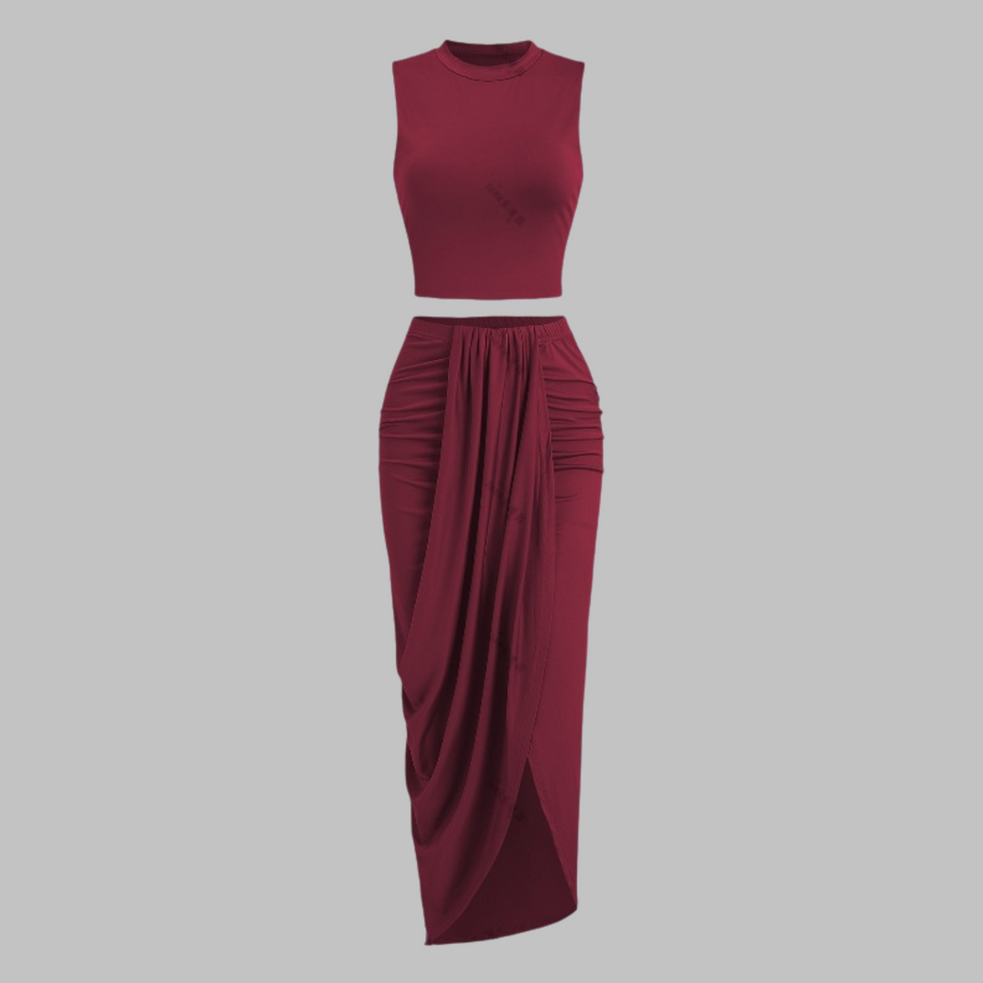 MANUELA™ - Elegant Pleated Long Skirt Set with Slit