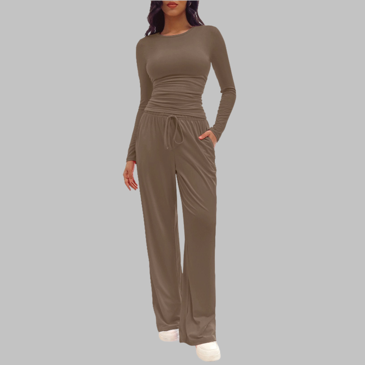 JANNY™ - Casual Long Sleeve Top & Wide Leg Pants Set