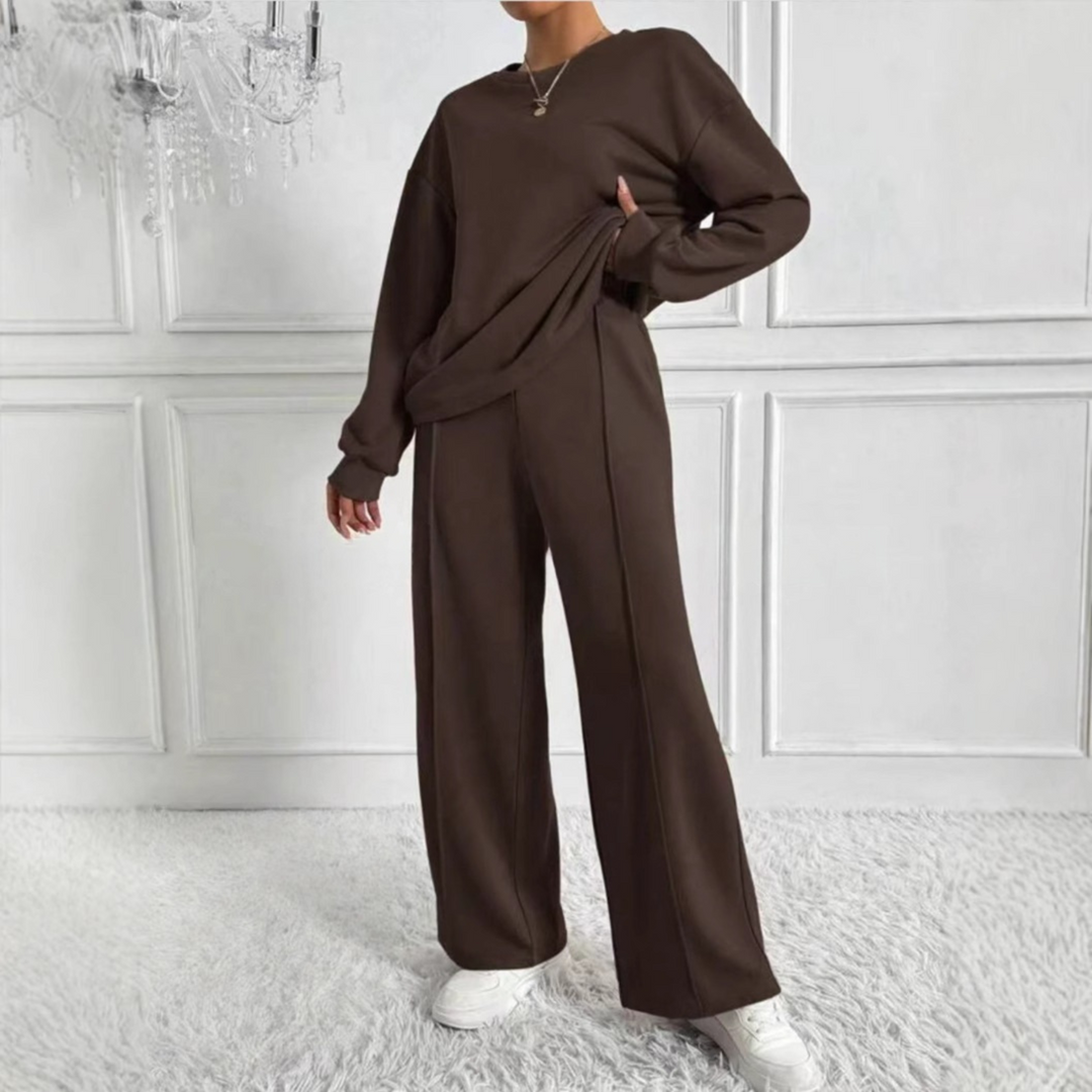 AMBRA™ - Cozy Long Sleeve Sweatshirt & High Waist Pants Set