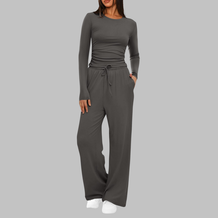 BELLE™ - Casual Long Sleeve Top & Wide Leg Pants Set