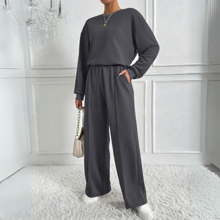 AMBRA™ - Cozy Long Sleeve Sweatshirt & High Waist Pants Set