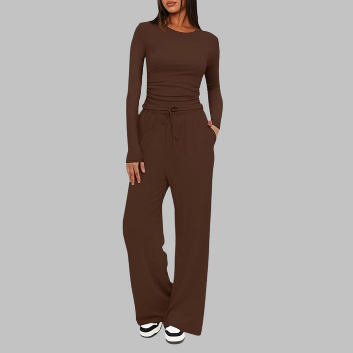 BELLE™ - Casual Long Sleeve Top & Wide Leg Pants Set