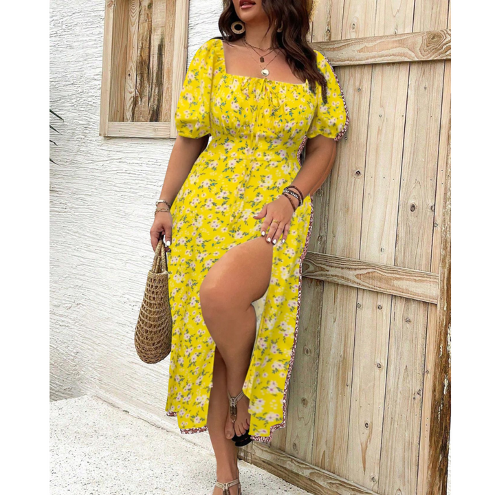 VEYA™ – Elegant Plus Size Maxi Dress with Puff Sleeves