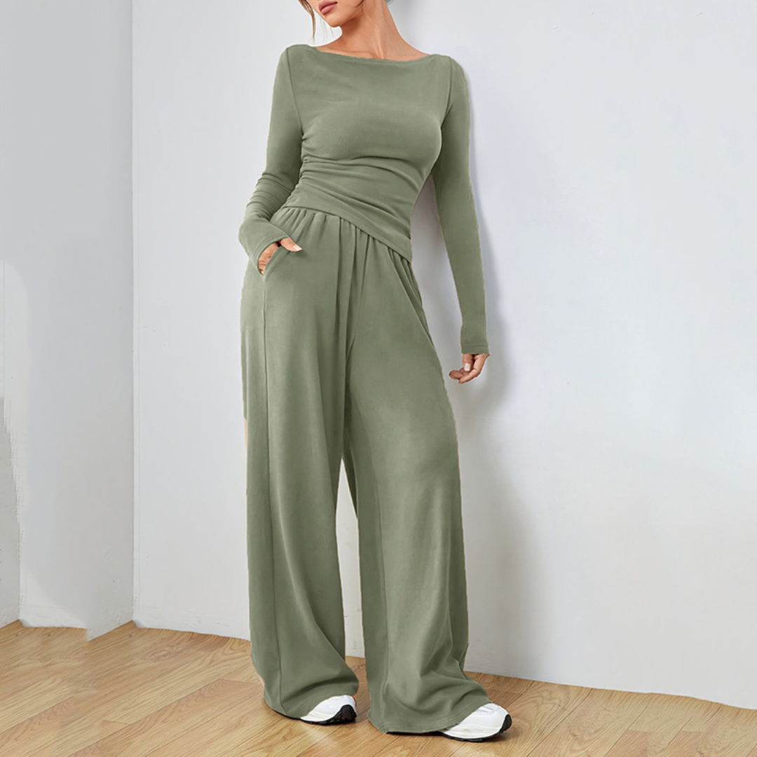 DANTARA™ - Casual Long Sleeve Top & Wide Leg Pants Set