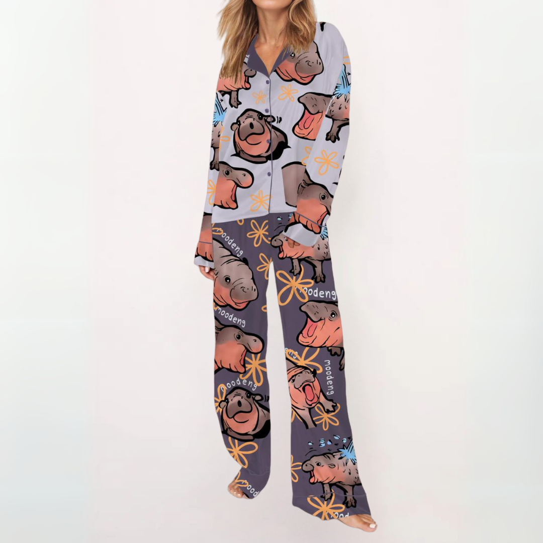 SYLIA™ - Casual Printed Button-Down Top & Pajama Set