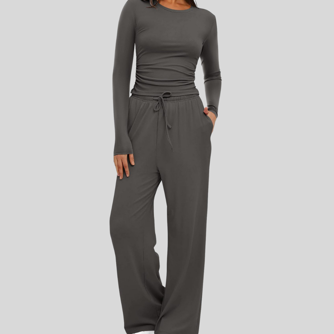 JANNY™ - Casual Long Sleeve Top & Wide Leg Pants Set