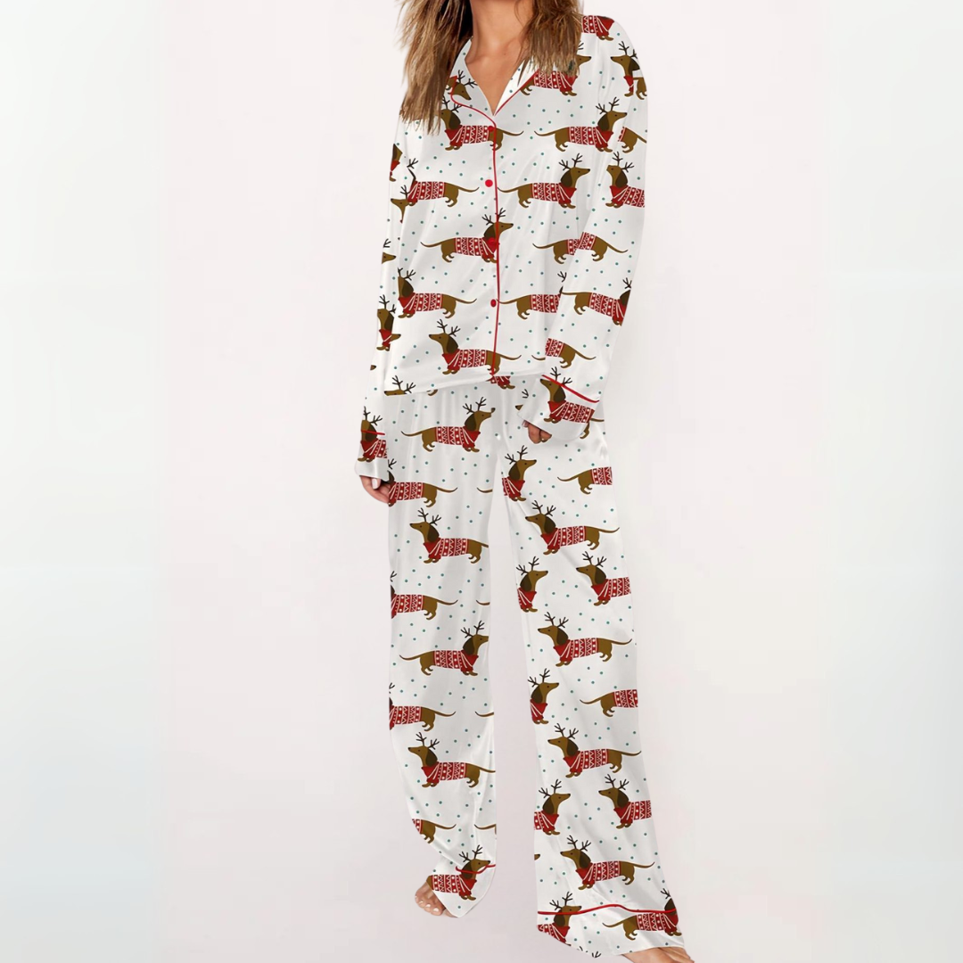 SYLIA™ - Casual Printed Button-Down Top & Pajama Set