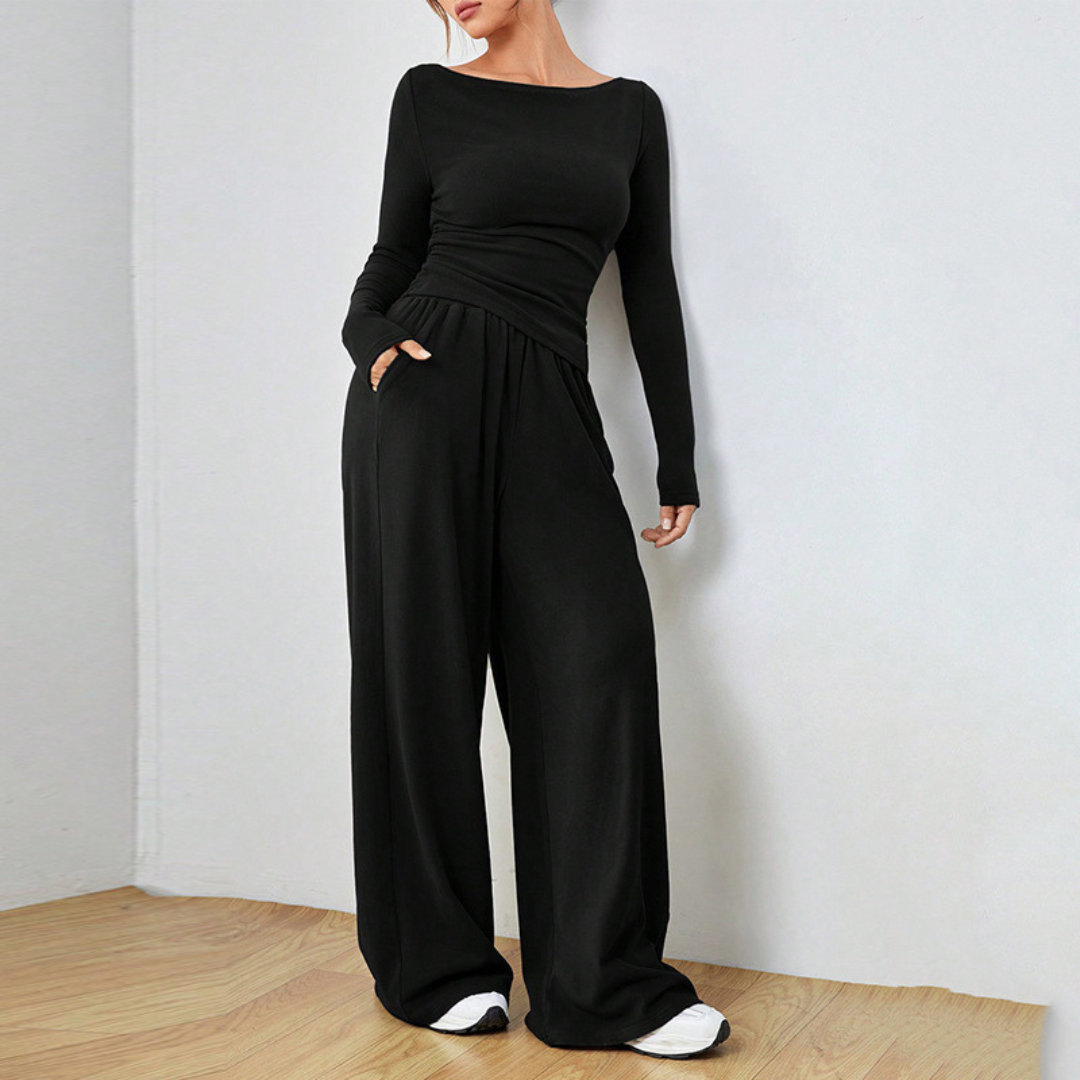 DANTARA™ - Casual Long Sleeve Top & Wide Leg Pants Set